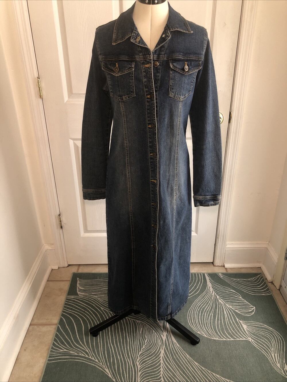 Bisou Bisou Y2K Maxi Jean denim Jacket Coat dress duster Med 90s western boho